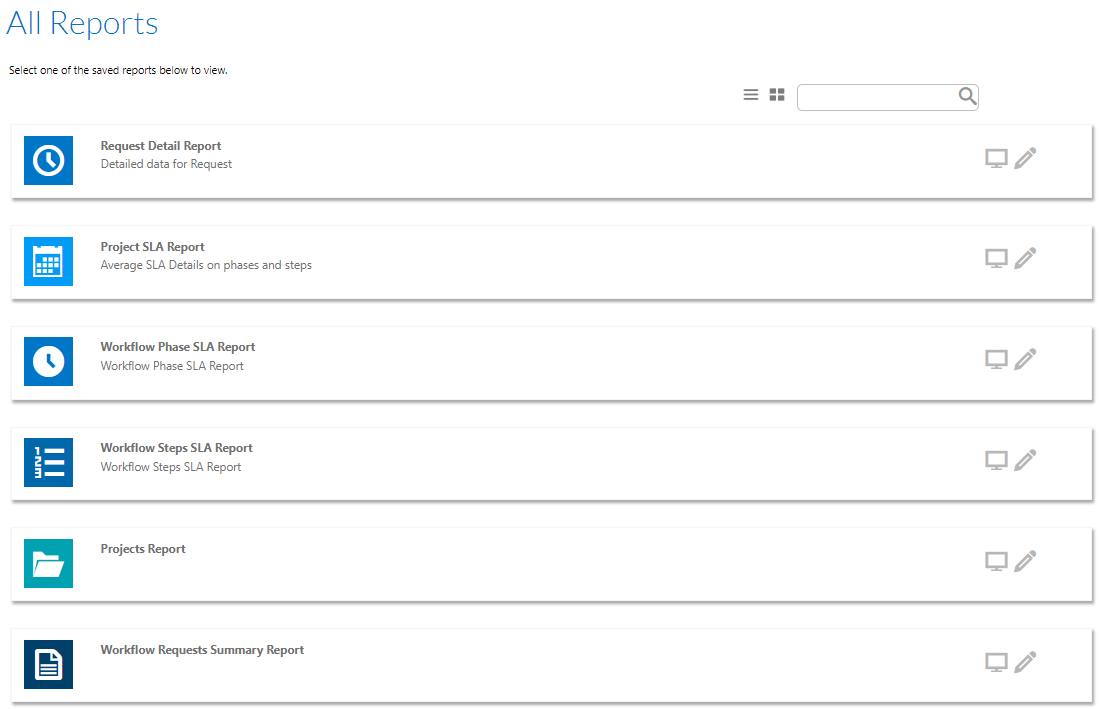 Reports on the All Reports Page (List View)