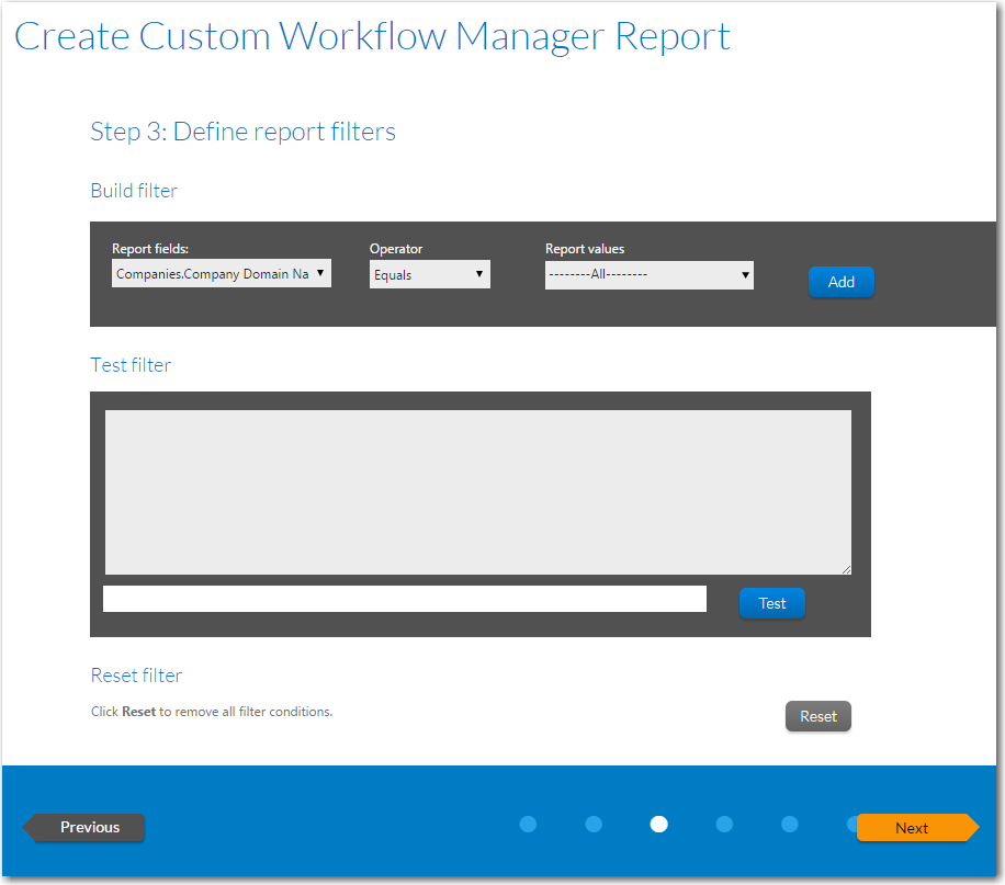 Define Report Filters Panel