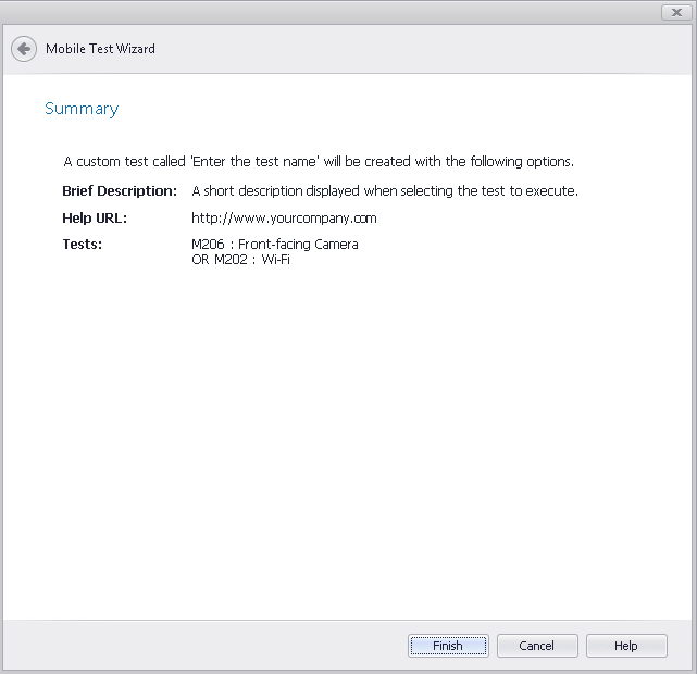 Summary Panel / Mobile Test Wizard